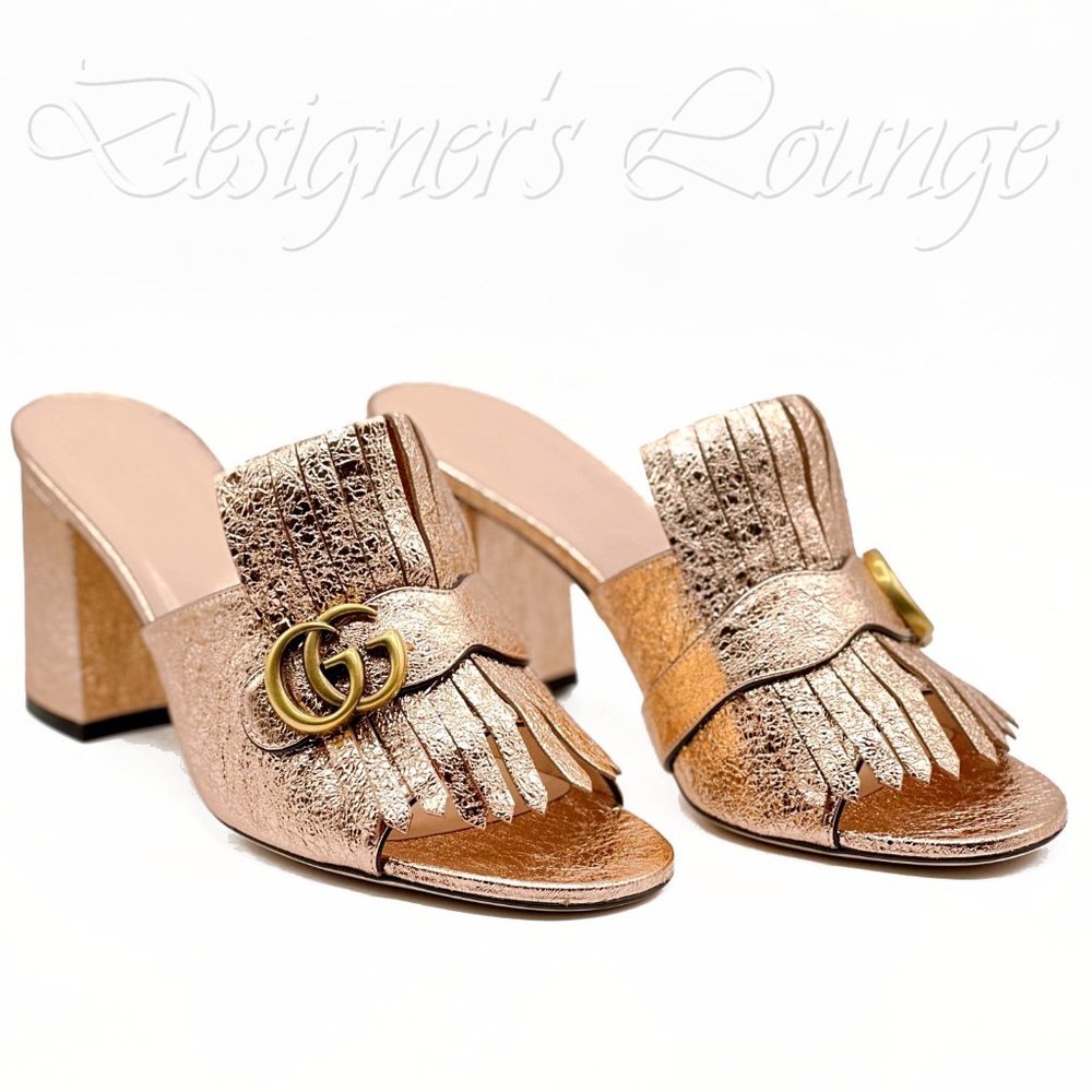 ⚡️SOLD! NEW GUCCI GG Marmont Fringed Galassia Metallic Mules Slides Sandals - Picture 5 of 9